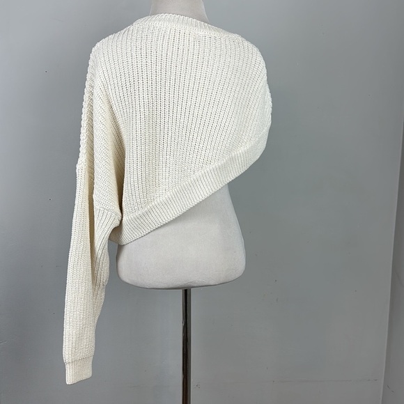 Asymmetrical Sweater Money Packing Diagonal One Sleeve Knit Sweater Cream - Picture 10 of 14
